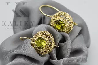 Or jaune 8 carats 333 Yellow Peridot des boucles d'oreilles vec002x-yp Russe Soviétique URSS Artisanat vintage Art Deco style